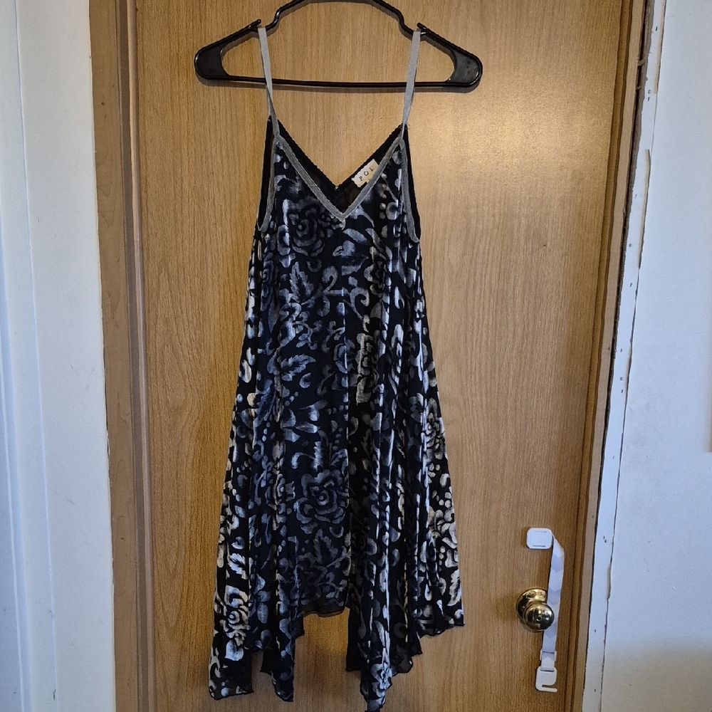POL Black Asymmetrical Sundress with Spaghetti Straps